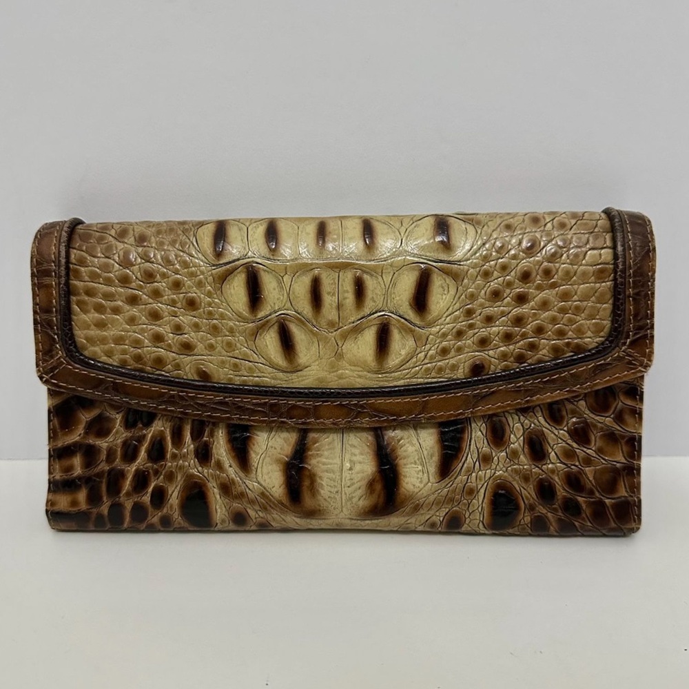 Vintage Brahmin Croc Embossed Leather Checkbook Wallet